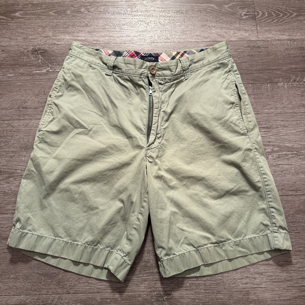 J Crew Shorts Mens 30 Green Chino Flat Front 100% Cotton Casual Summer 9" Adult